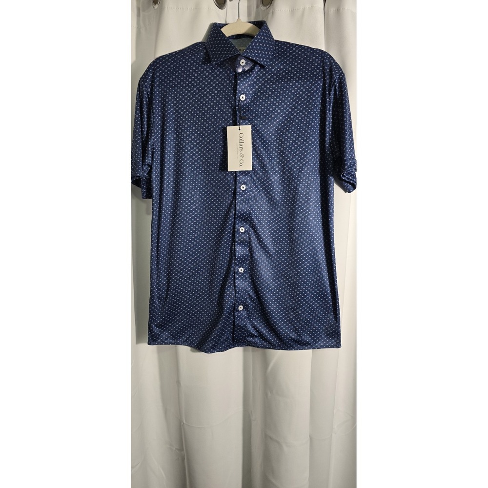 Collars and Co Semi-Spread Collar Polo Los Cabos Blue Star Small‎ Button Up NWT